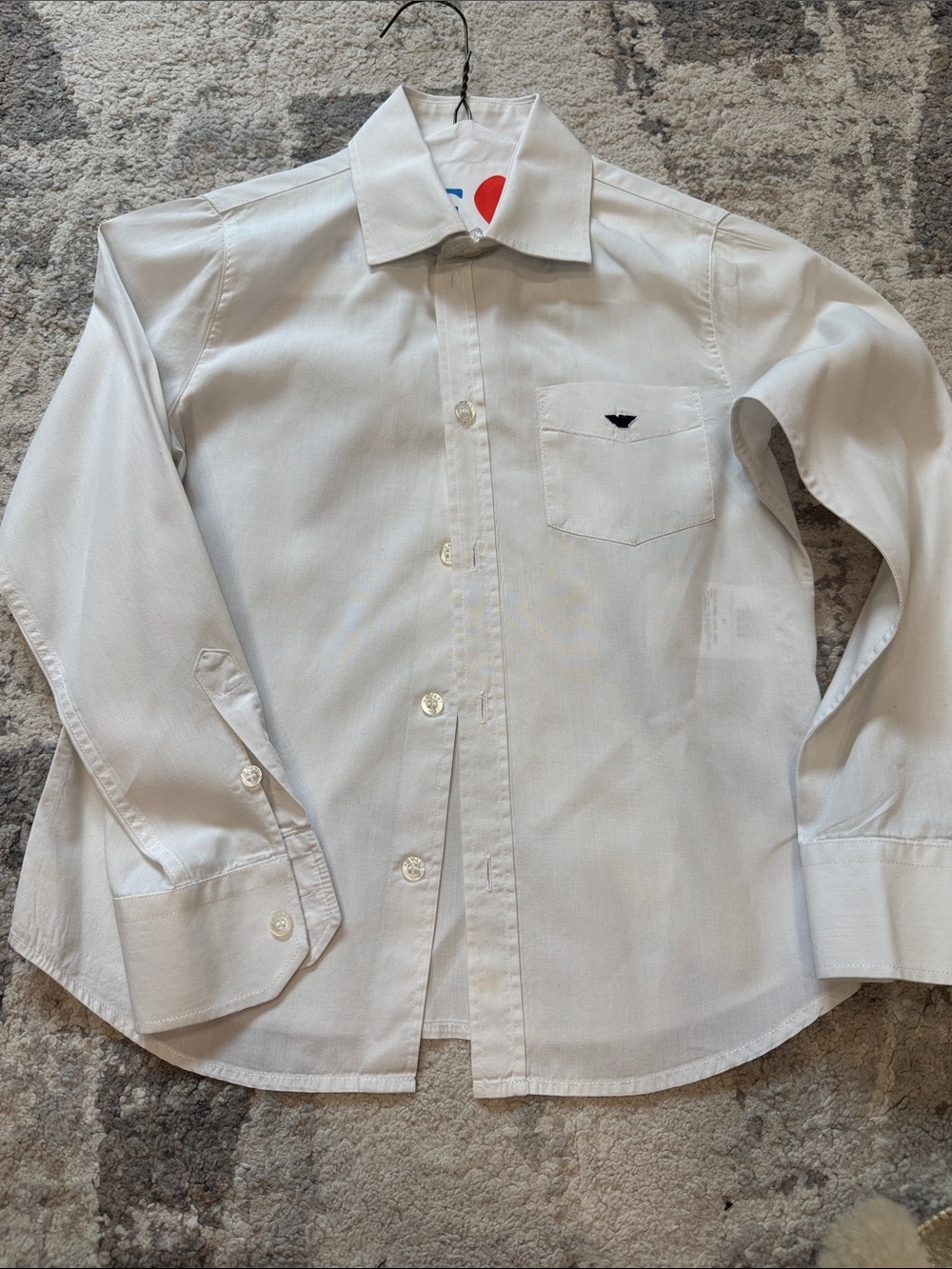 Armani Junior Boys Classic White Poplin Dress Shirt with Pocket and Logo